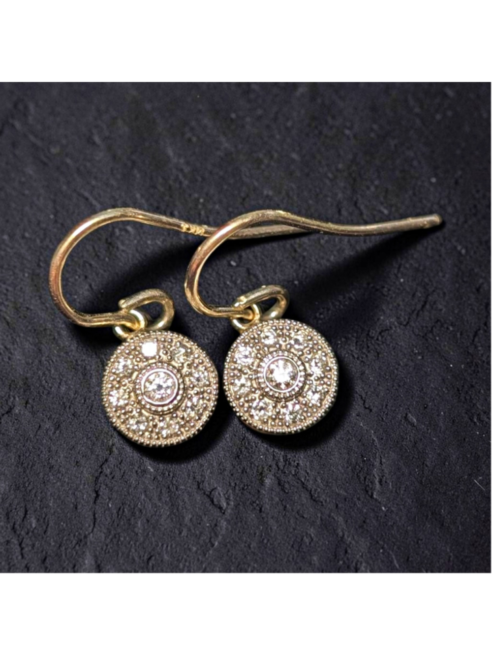 18K Gold Lab Created Diamond Pave Cluster Round Dangle Drop Earrings